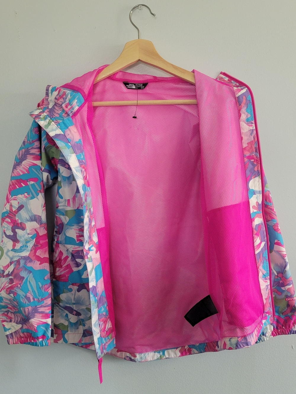 EUC The North Face Girls' Zipline Hooded Rain Jacket SZ Girls M Floral Camo - Picture 9 of 15
